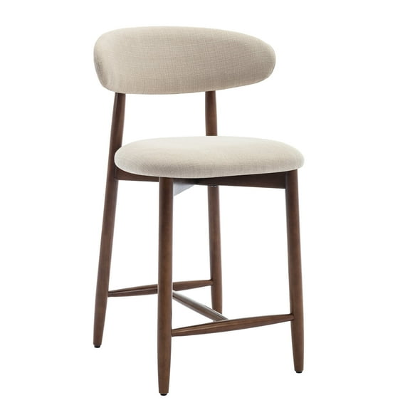 Upholstered Counter Height Stool—Ergonomic Back Support & Durable Wooden Base, Ideal for Kitchen & Dining, Beige