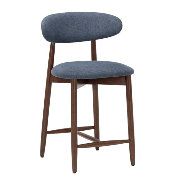 Upholstered Counter Height Stool—Ergonomic Back Support & Durable Wooden Base, Ideal for Kitchen & Dining,Blue