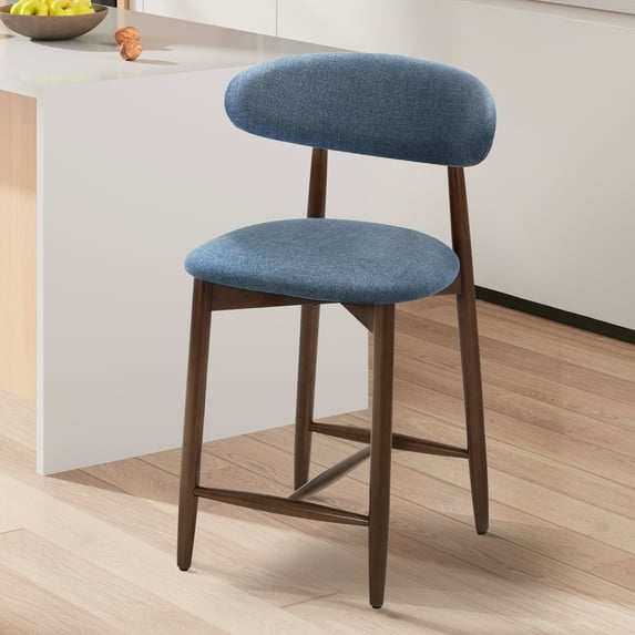 Upholstered Counter Height Stool—Ergonomic Back Support & Durable Wooden Base, Ideal for Kitchen & Dining,Blue