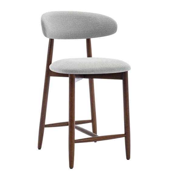 Upholstered Counter Height Stool—Ergonomic Back Support & Durable Wooden Base, Ideal for Kitchen & Dining, Lightgrey