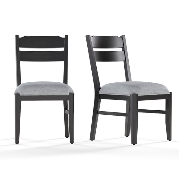 COLAMY Wood Dining Chairs Set of 2, Modern Farmhouse Ladder Back Kitchen Side Chair with Thick Cushion, Black