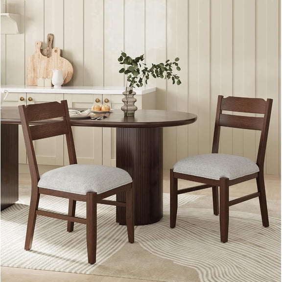 COLAMY ALVA Wooden Dining Chair with Fabric Upholstered Seat Set of 2, Modern Farmhouse Ladder Back Dining Room Chair, Solid Wood Transitional Kitchen Chair, Dark Brown