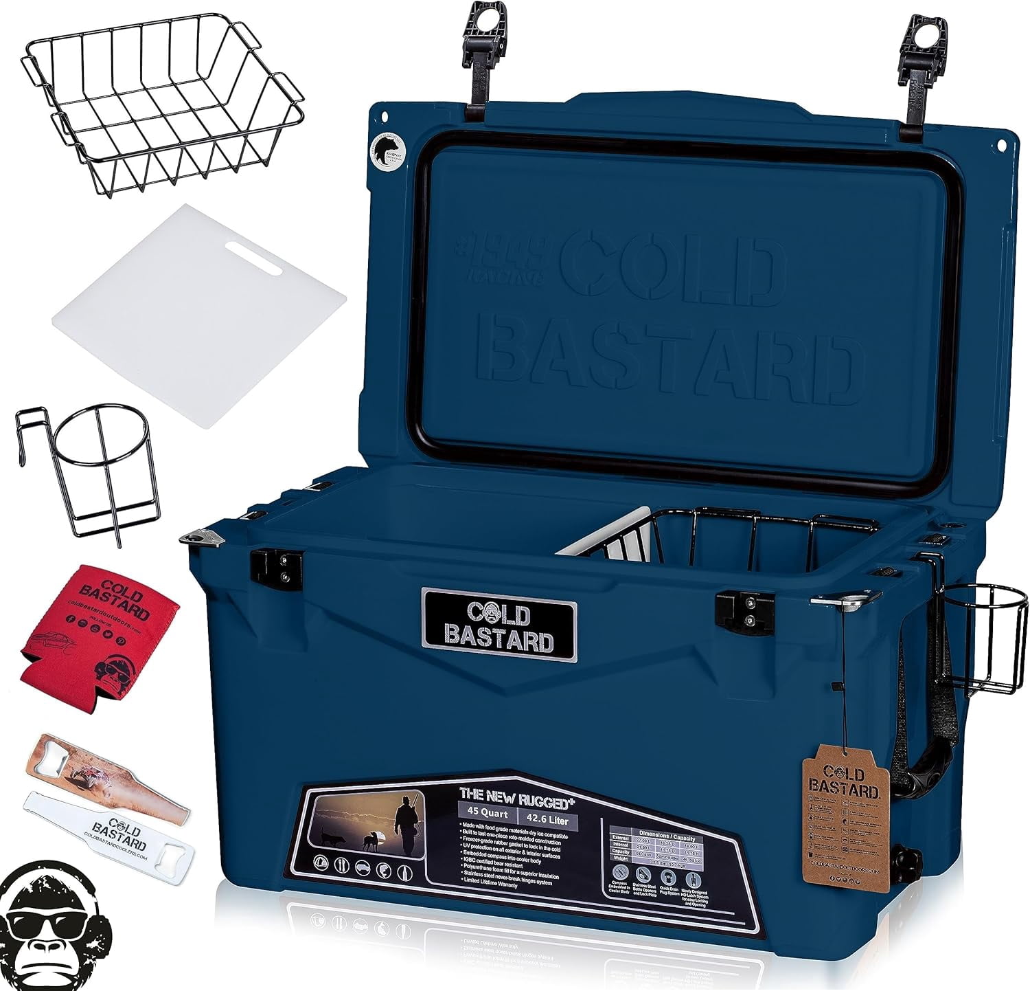 COLD BASTARD COOLERS 45QT Cold Bastard Rugged+ Navy Storm Best Premium Ice Chest Cooler Accessories Free S&H, CB45-NS