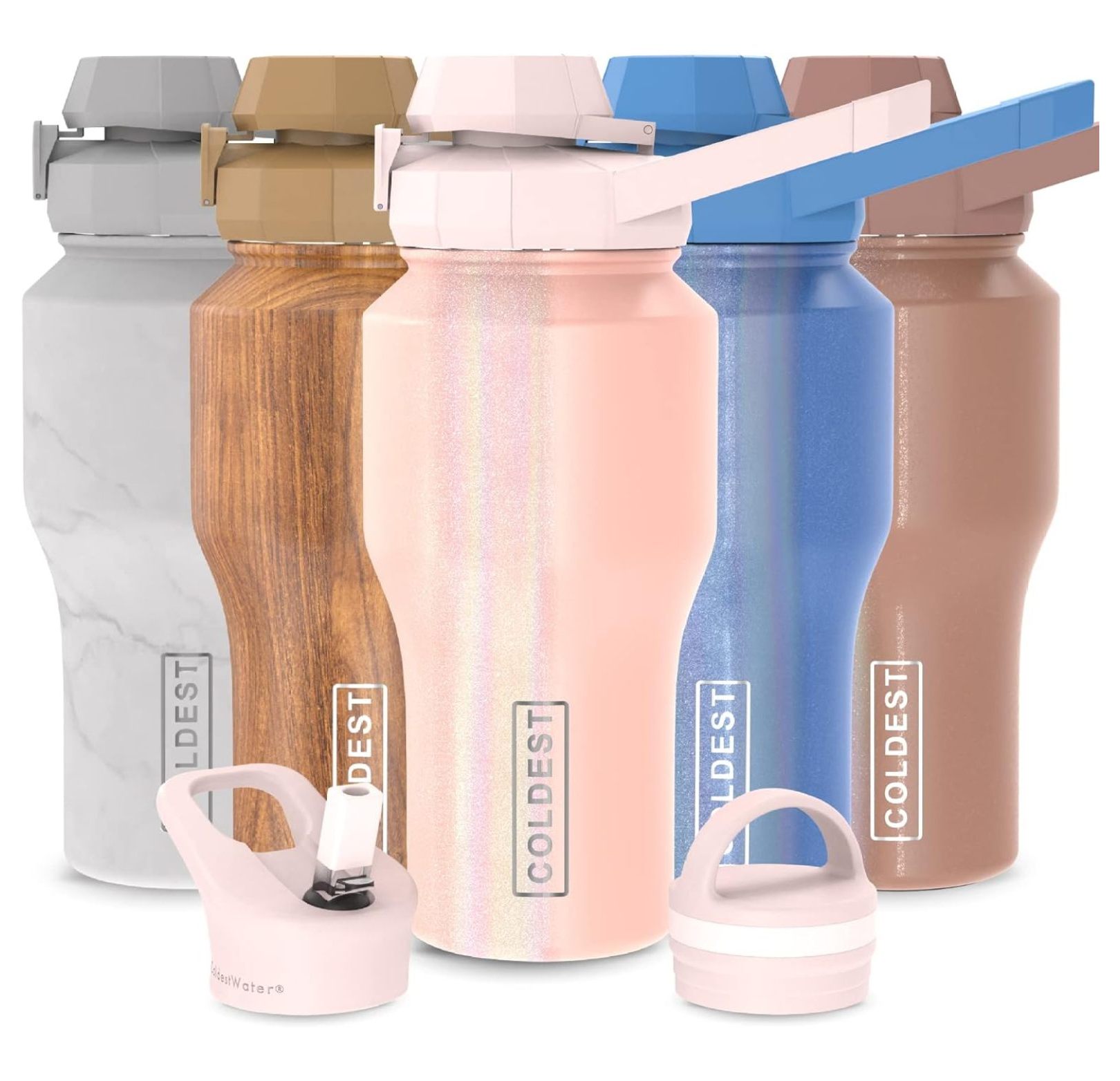 COLDEST Sports Water Bottle 3 Lids (Chug Lid, Straw Lid, Handle Lid
