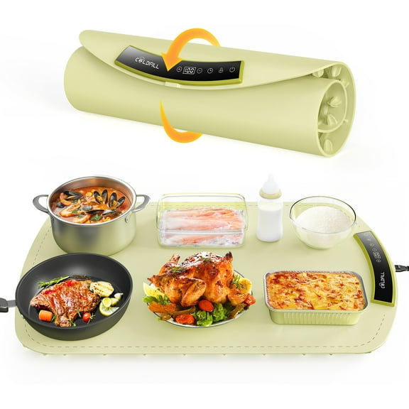 COLDFILL Food Warming Mat - 5s Fast Heating Silicone Electric Warming Tray with 8 Temp Setting, Roll Up Buffet Hot Plates Heat Pad, Portable Food Warmer for Parties Home Travel，Green