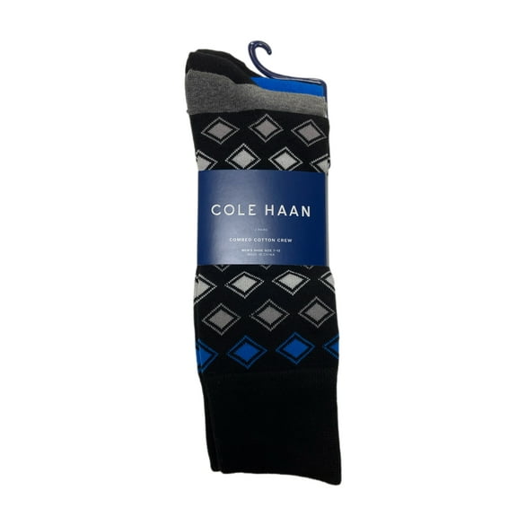 COLE HAAN Men's 3 Pair Combed Cotton Crew Socks, Multicolor, 7-12
