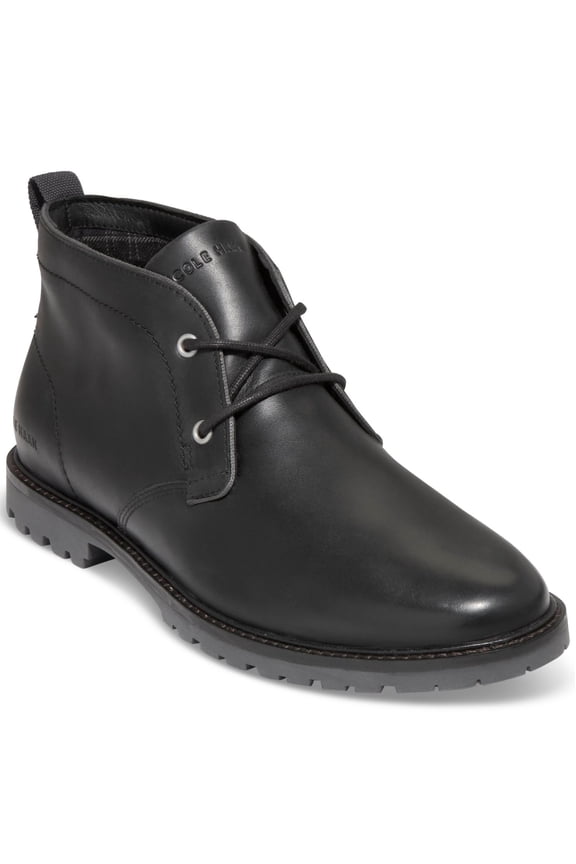 Mens Black Padded Heel Pull-Tab Lug Sole Water Resistant Midland Round Toe Block Heel Lace-Up Leather Chukka Boots 10 M