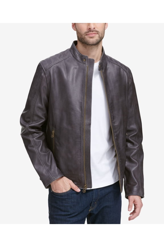 Mens Black Single Breasted, Faux Leather Zip Up Jacket M