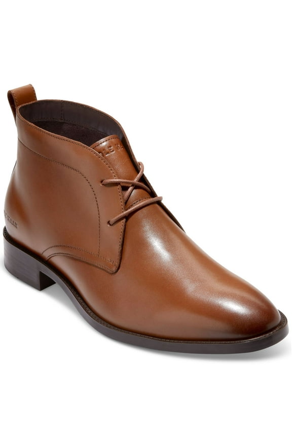 Mens Brown Heel Pull-Tab Water Resistant Padded Hawthorne Almond Toe Block Heel Lace-Up Leather Chukka Boots 11 M