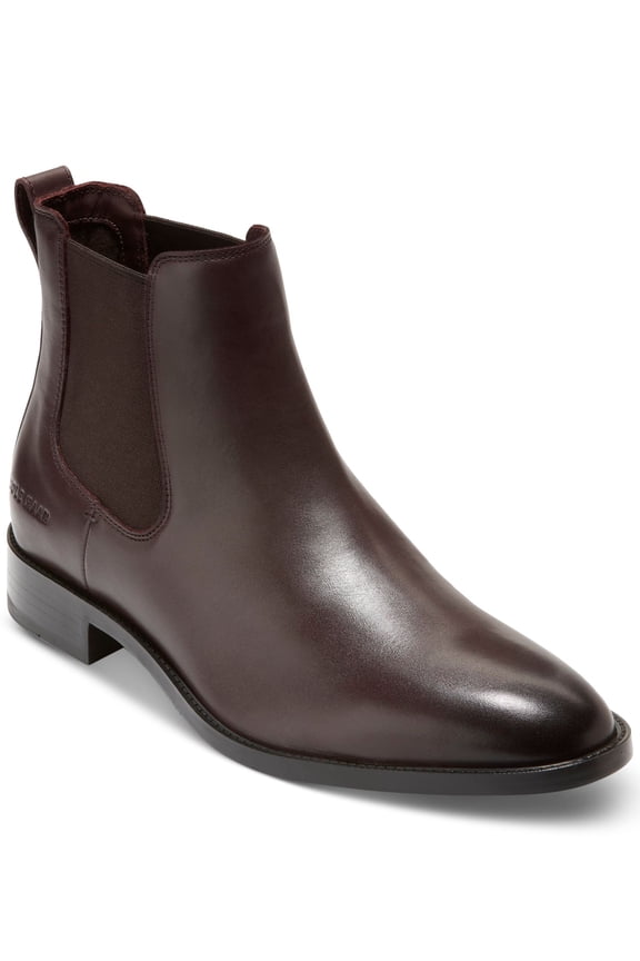 Mens Brown Padded Heel Pull-Tab Water Resistant Goring Hawthorne Almond Toe Block Heel Chelsea Boot 10.5 M