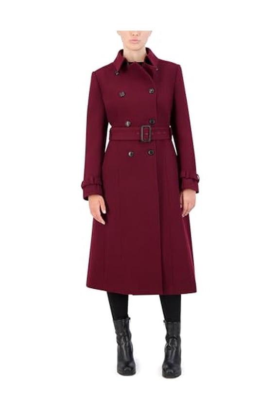 WOMEN'S FLARED TRENCH SLICK WOOL COAT - SIZE: WOMEN 2 - BORDEAUX