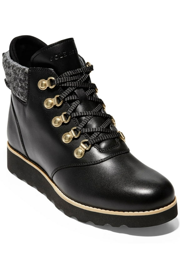 Womens Black 1/2" Platform Cushioned Traction Waterproof Breathable Slip Resistant Nantucket Wedge Lace-Up Hiking Boots 8 B