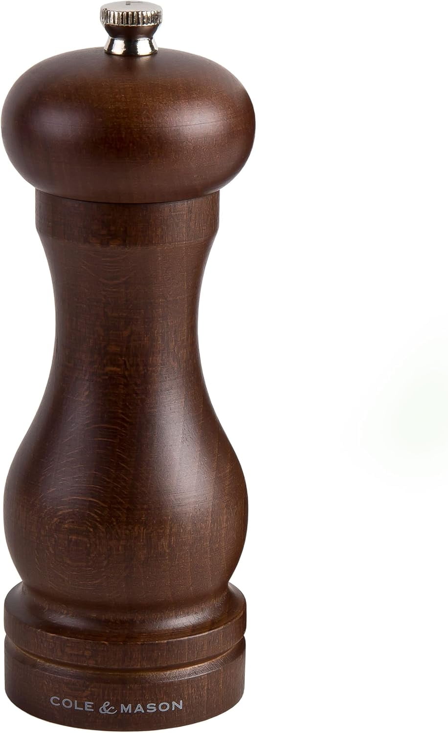 Traditional Dark Brown Wood and Metal Pepper Mill, 6.5 inches