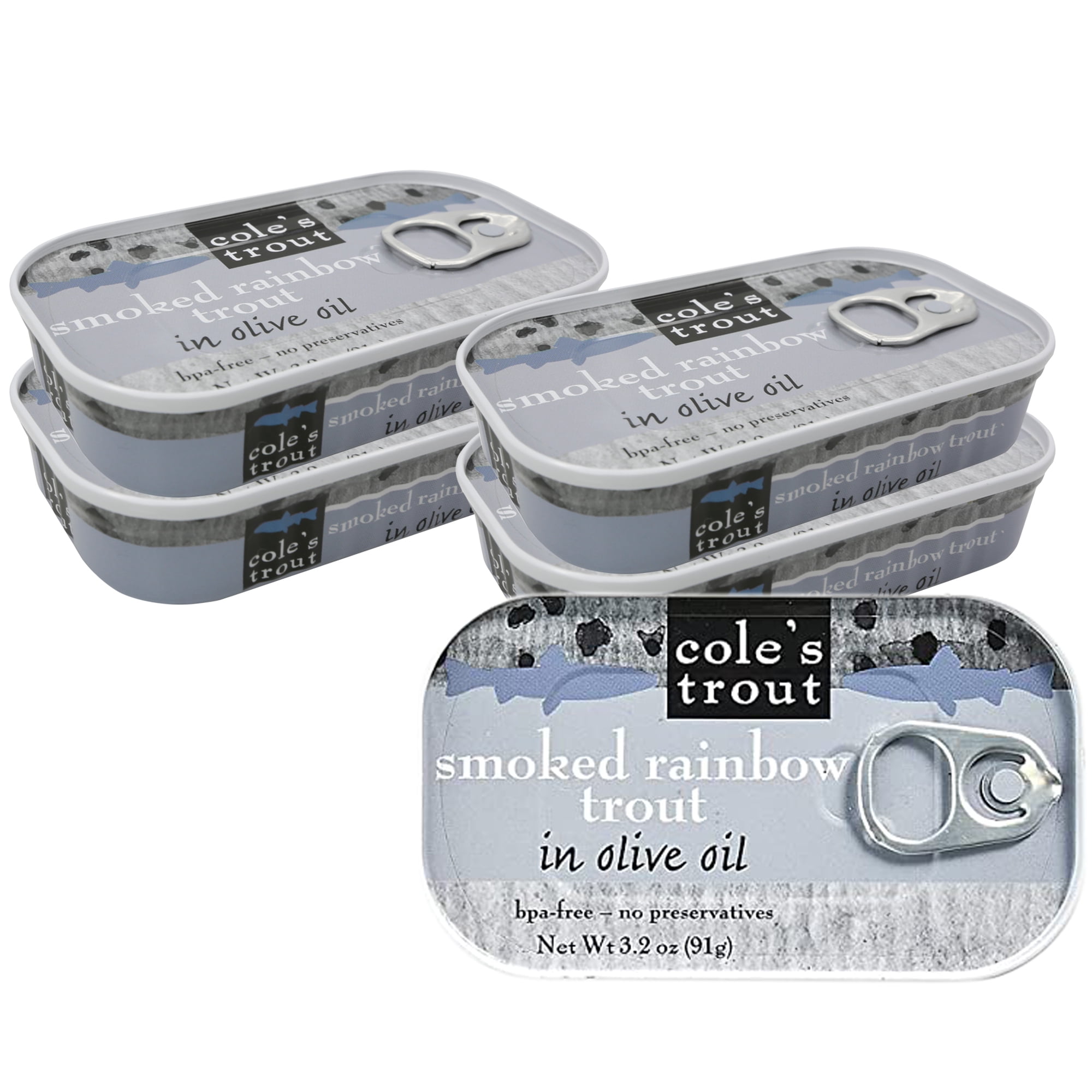COLE'S CANNED SMOKED RAINBOW TROUT IN EXTRA VIRGIN OLIVE OIL Smoked Fish, Canned in Oil, Fish Fillet, High Protein - 3.2oz (5 Pack)
