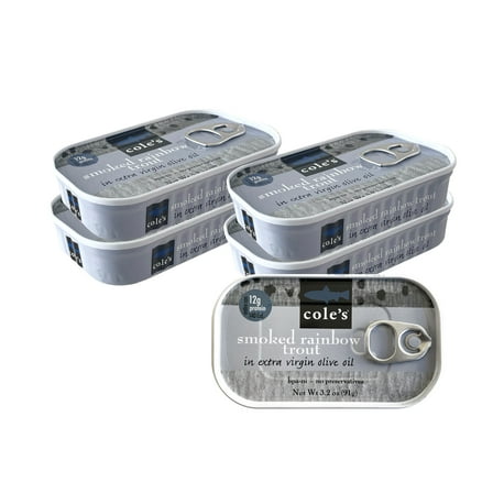 COLE'S CANNED SMOKED RAINBOW TROUT IN EXTRA VIRGIN OLIVE OIL – Smoked Fish, Canned in Oil, Fish Fillet, High Protein - 3.2oz (5 Pack)