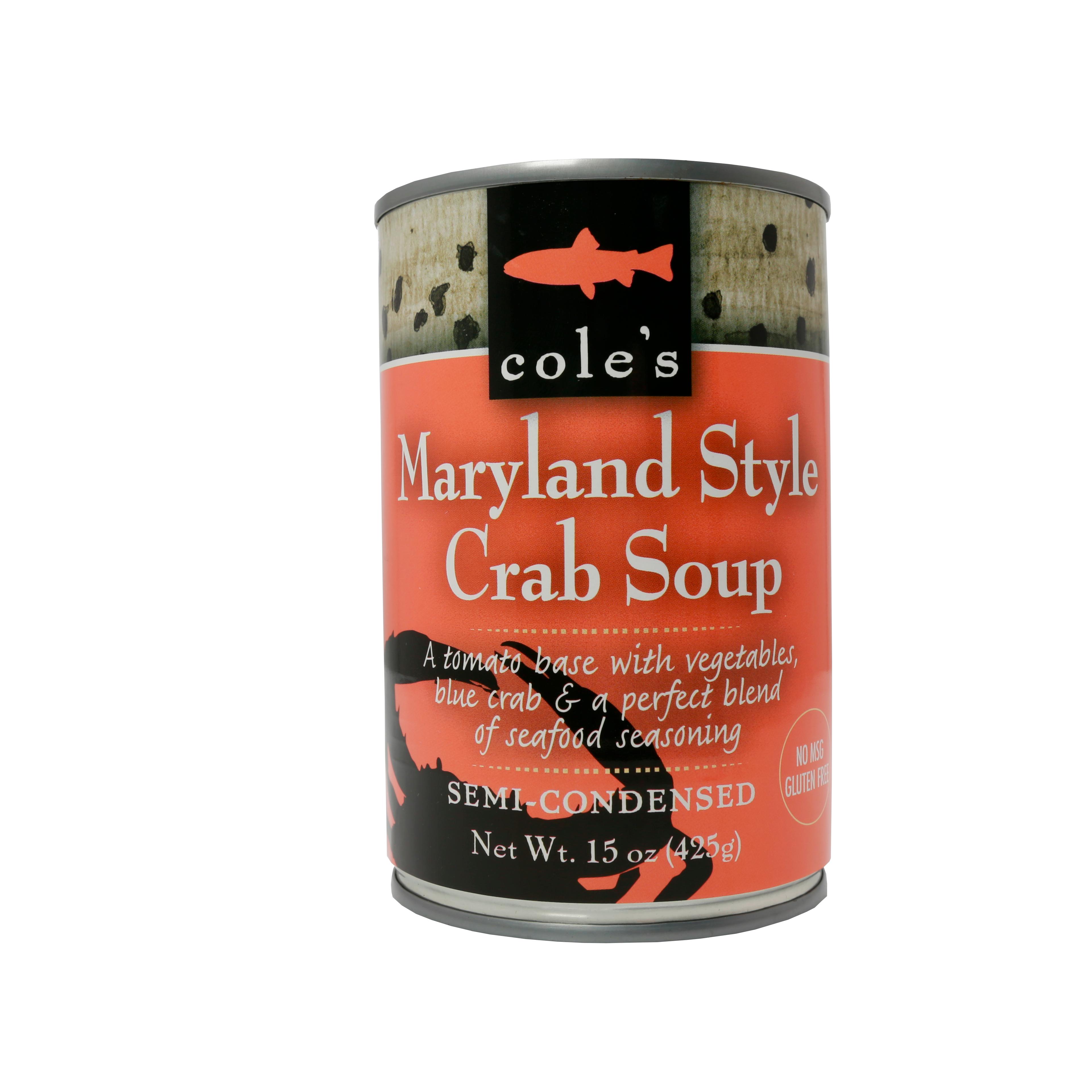 COLE’S MARYLAND STYLE CRAB SOUP WITH VEGETABLES, CREAMY TOMATO BASE