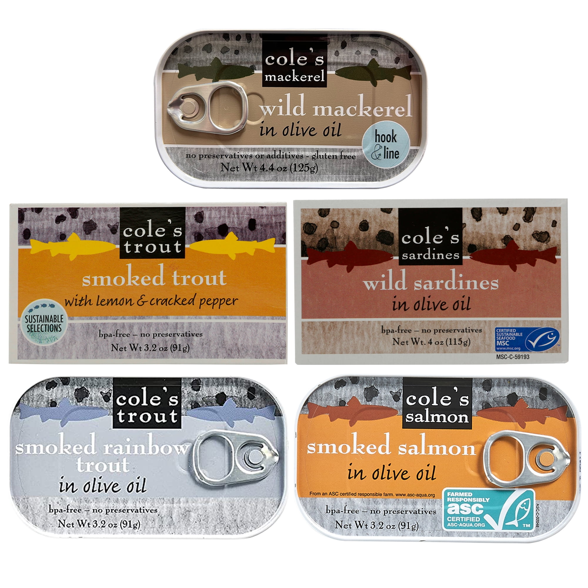 COLE'S SEAFOOD SAMPLER VARIETY PACK Canned Fish, Wild Mackerel
