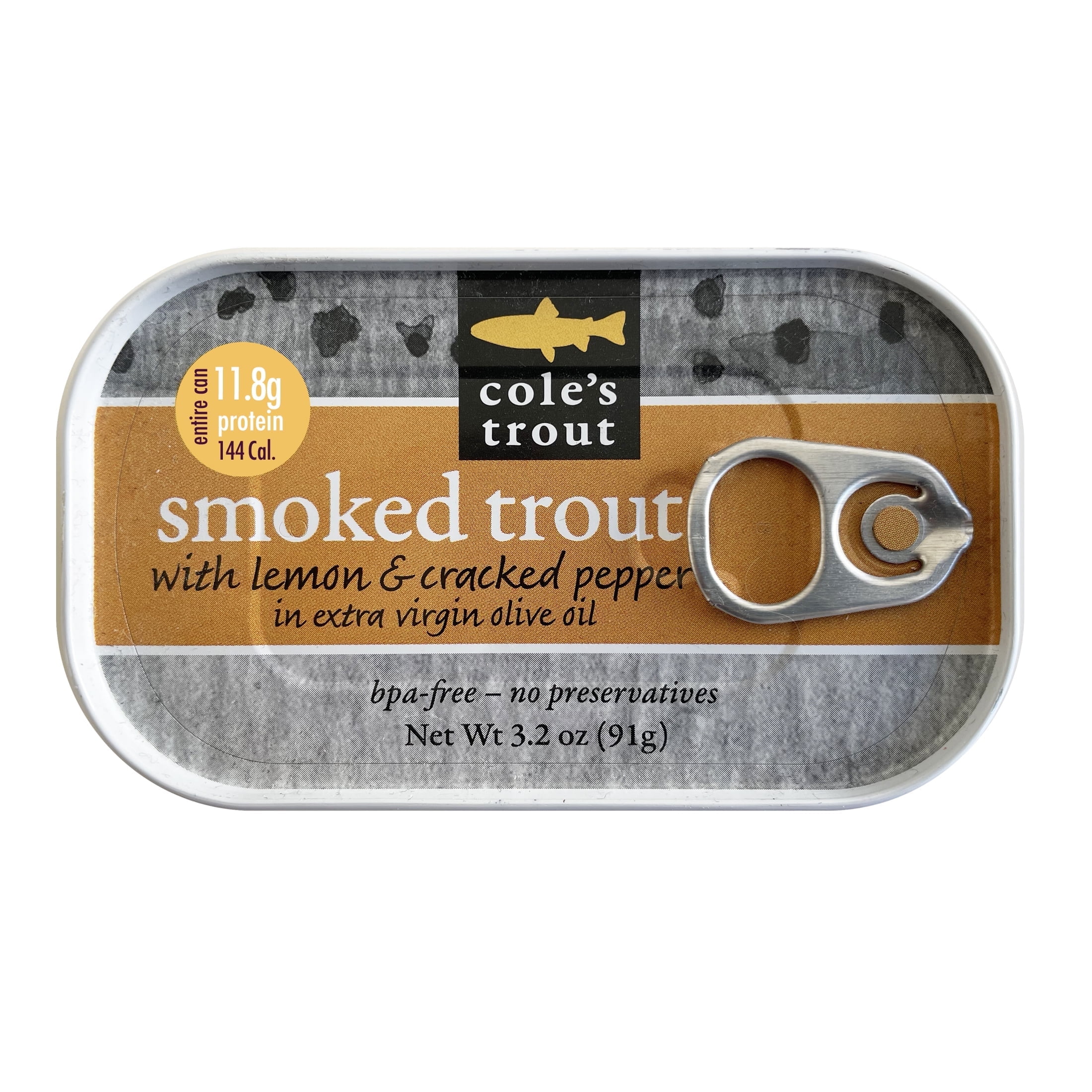 COLE'S SMOKED RAINBOW TROUT WITH LEMON AND CRACKED PEPPER - Canned Fish, High in Protein, Applewood Smoked, Preservatives Free, Hand-packed Seafood, Gluten-Free - 3.2 oz (5 Pack)