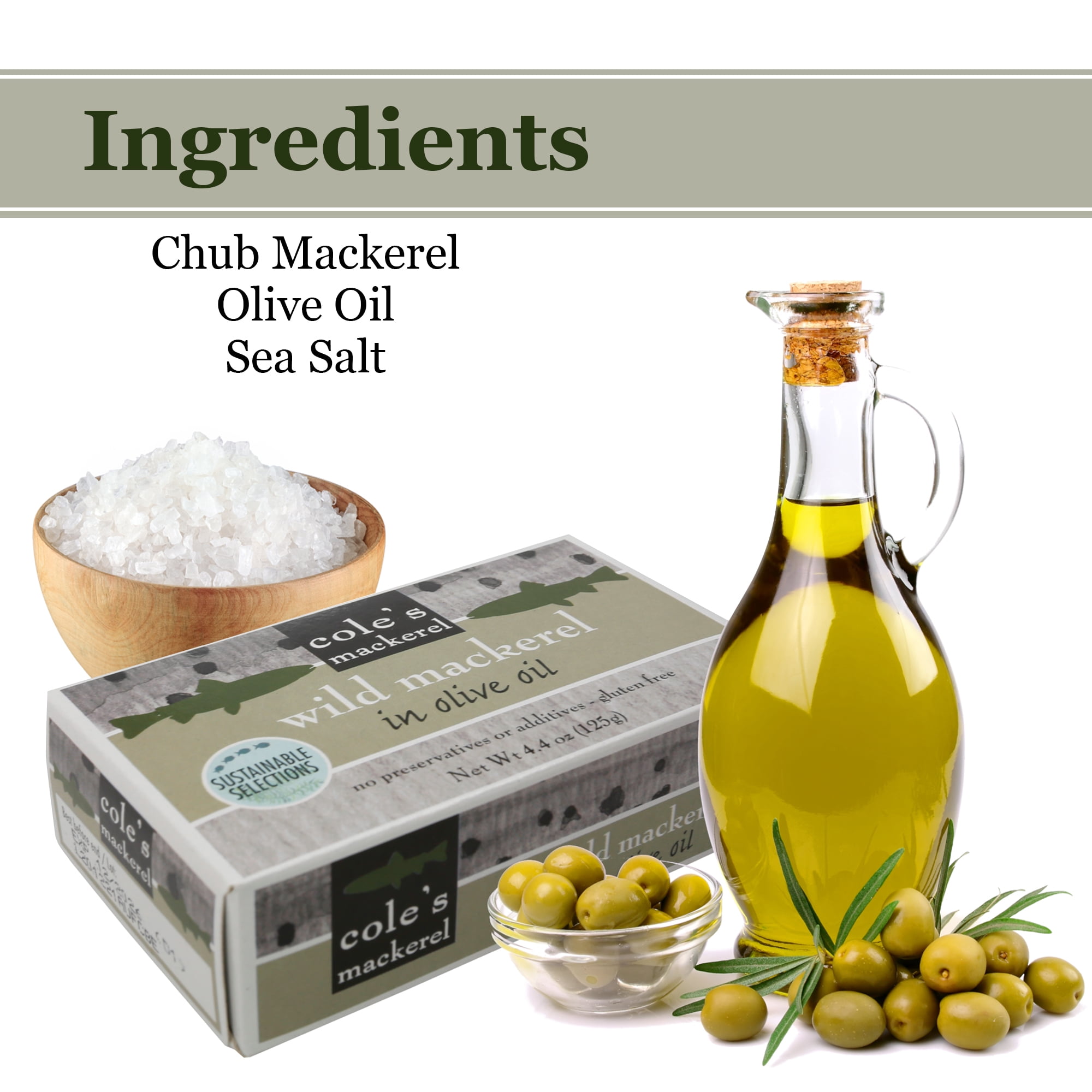 COLE'S WILD MACKEREL IN OLIVE OIL Canned Fish, Skinless, Boneless