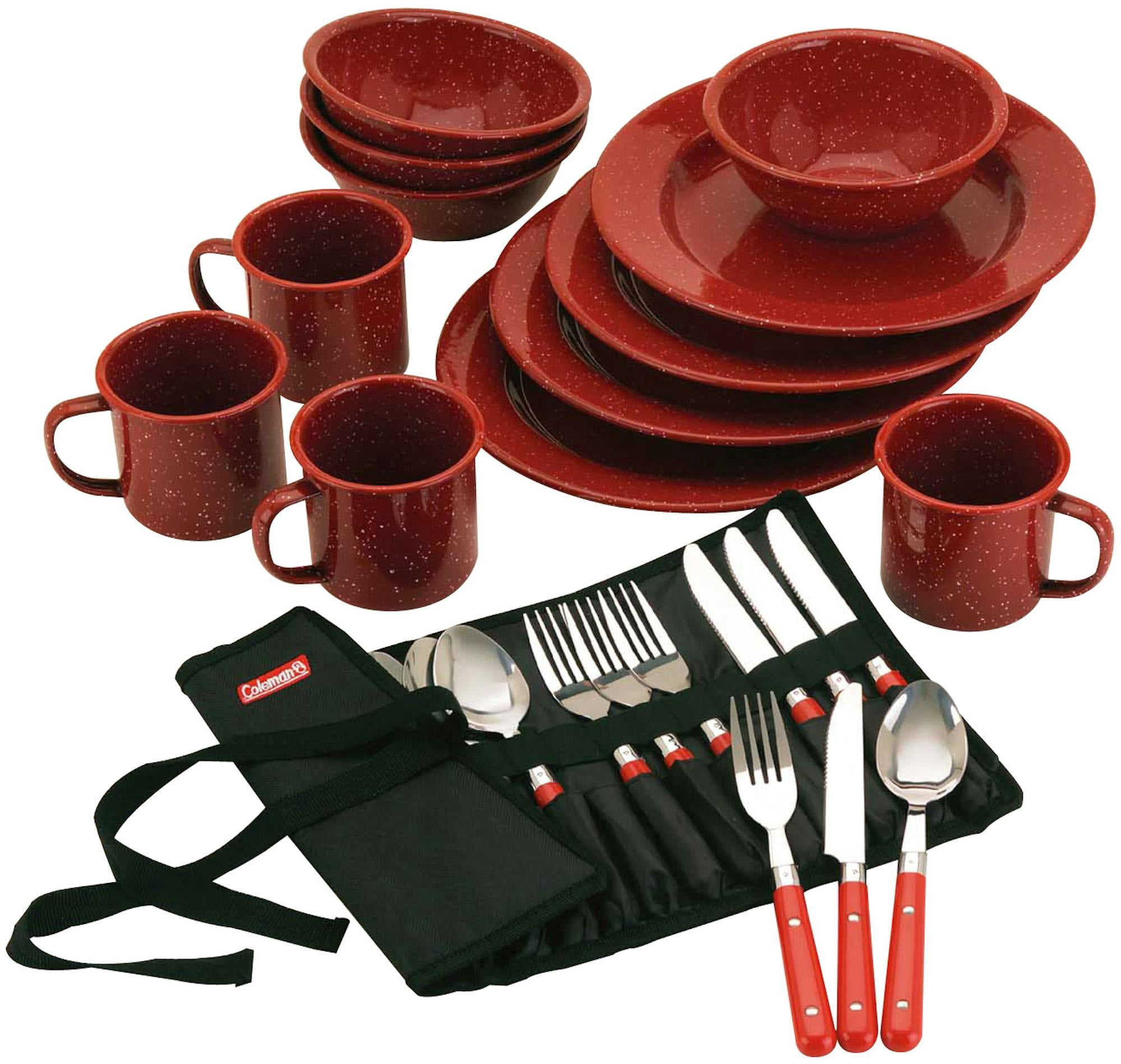 Coleman 24-Piece Enamel Camping Dinnerware Set, Dining Utensils