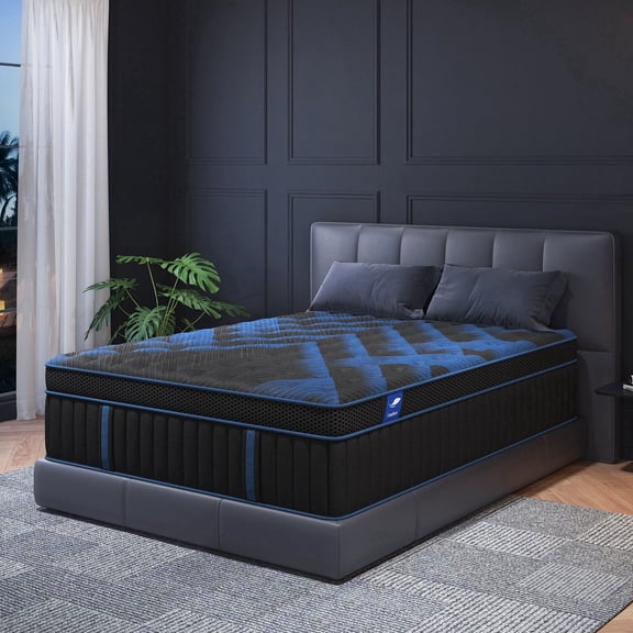 COLETEX Full Size Mattress 14inch Hybrid Mattress in a Box Medium Firm with Gel Memory Foam Pocket Spring for Pressure Relief,Adult,Black