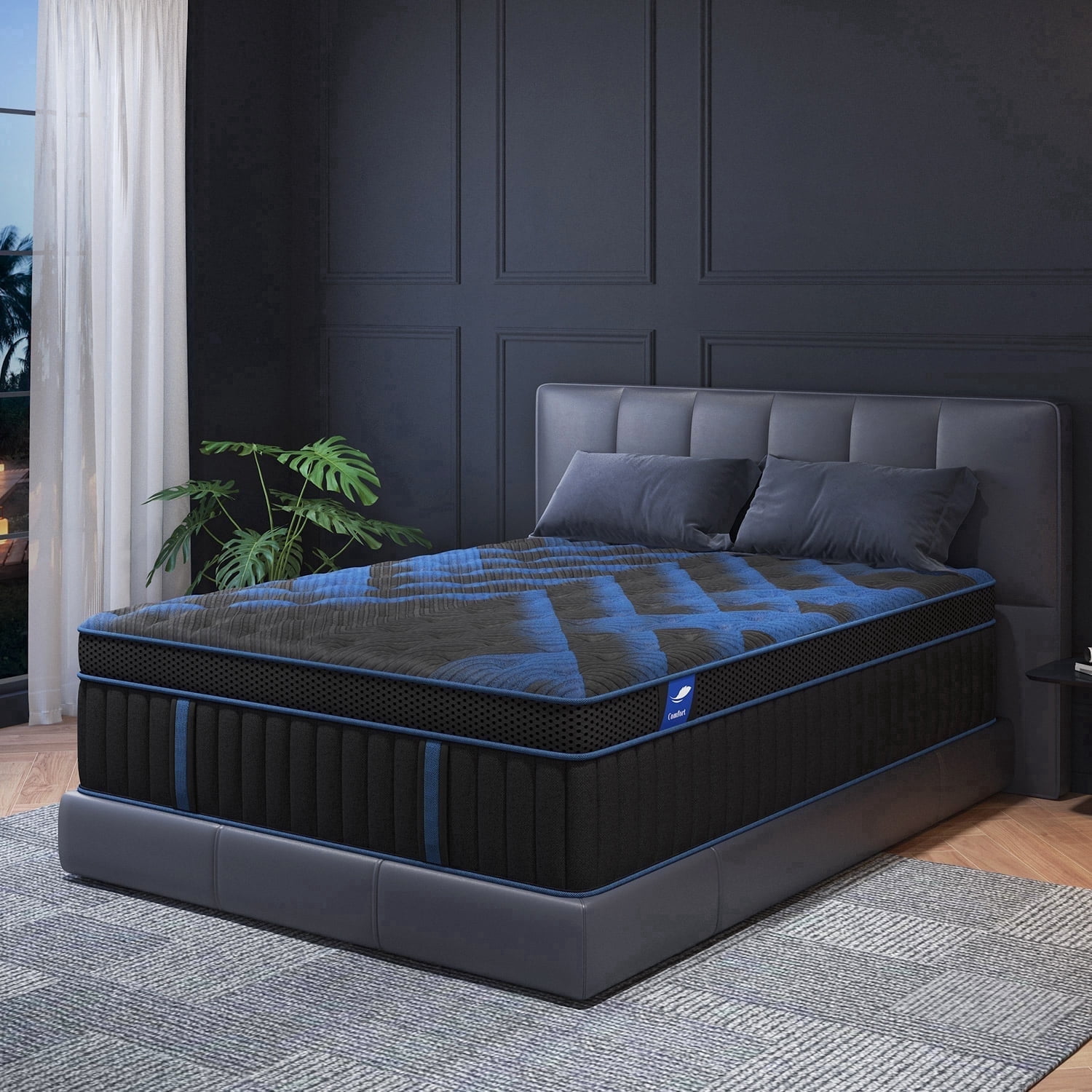 COLETEX King Size Mattress 14inch Hybrid Mattress in a Box Medium Firm with Gel Memory Foam Pocket Spring for Pressure Relief,Adult,Black