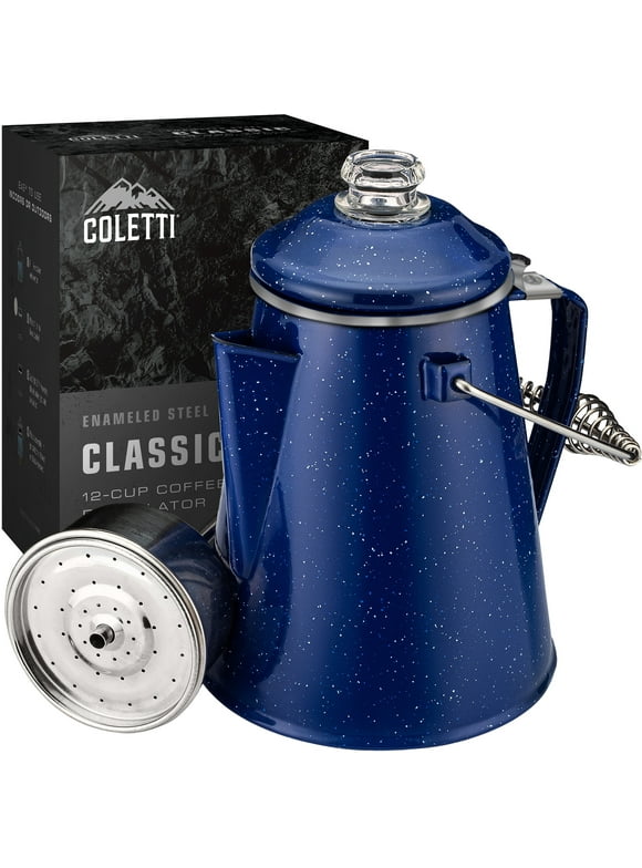 COLETTI Classic Camping Coffee Percolator - Camping Coffee Pot - 12 Cup Enamelware Percolator Coffee Pot for Campsite, Cabin, Hunting, Fishing, Backpacking, & RV