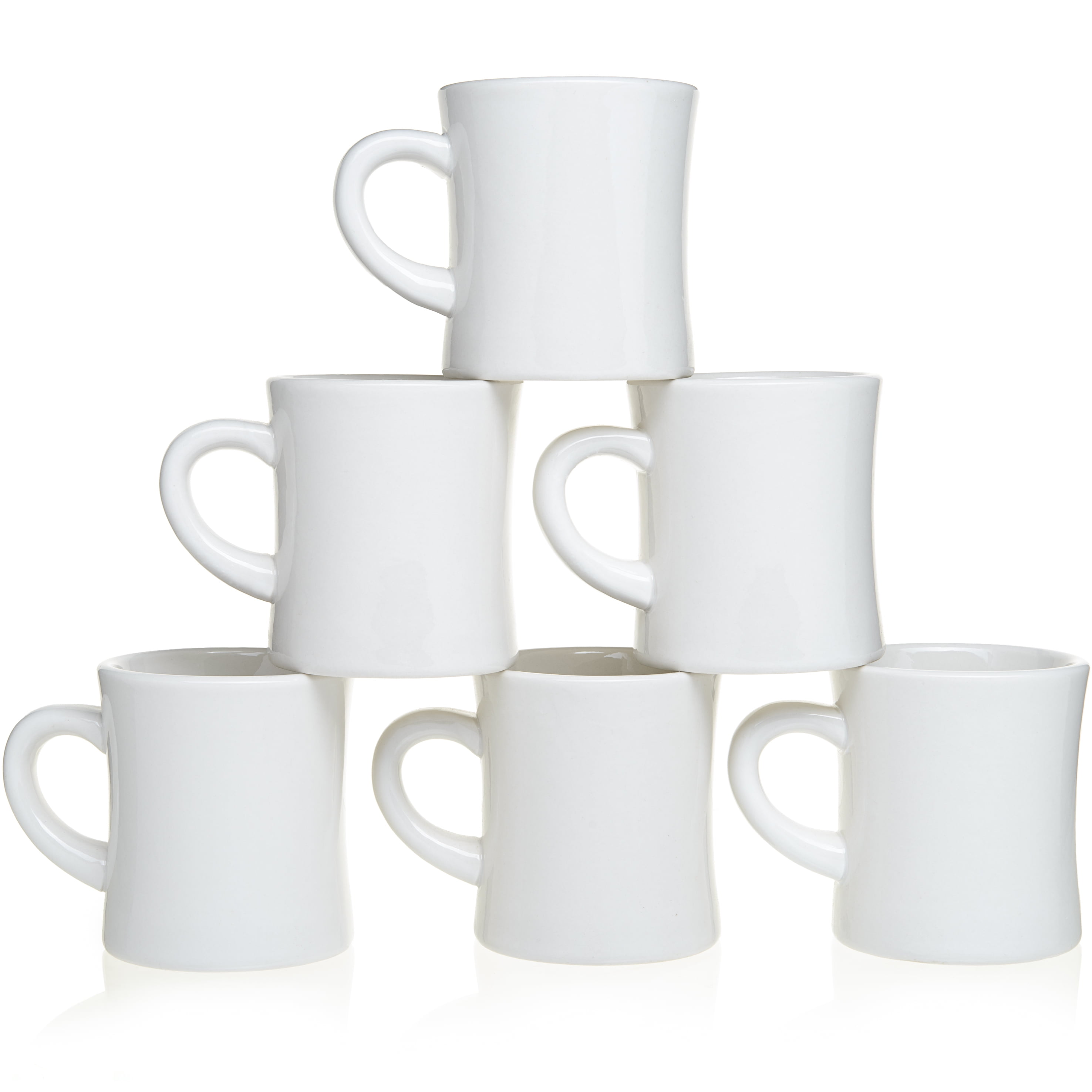 Retro White Ceramic Coffee Mug Set of 6 - 11oz