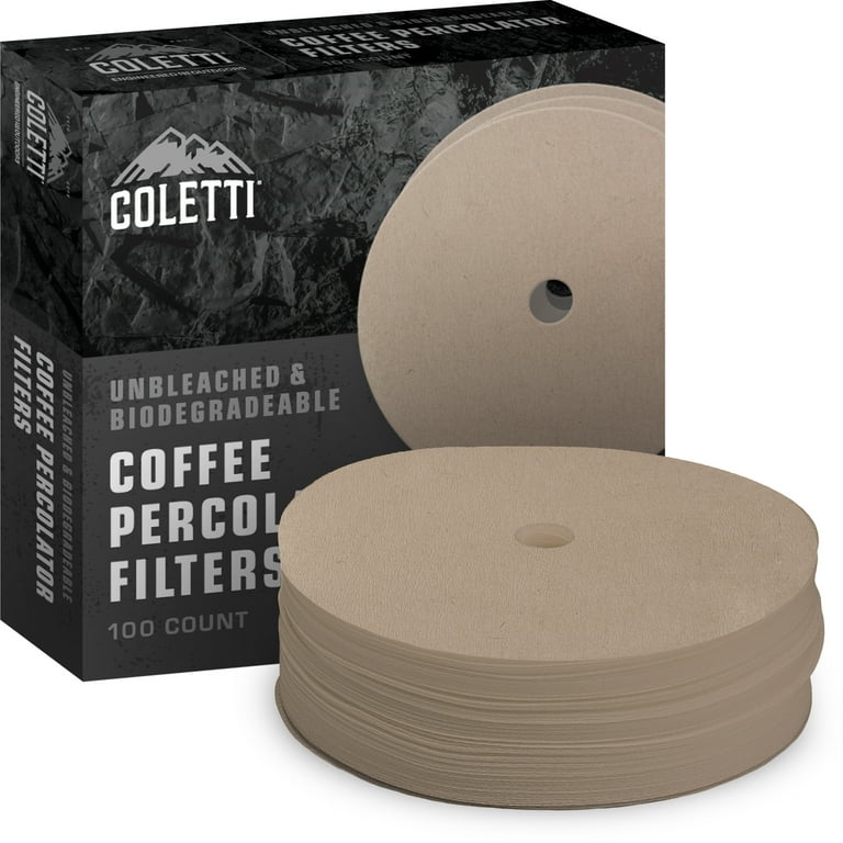 COLETTI Unbleached Percolator Coffee Filters 100 Pack of Percolator Filters Camping Coffee Filters for Percolators 3.75 inch Premium Disc