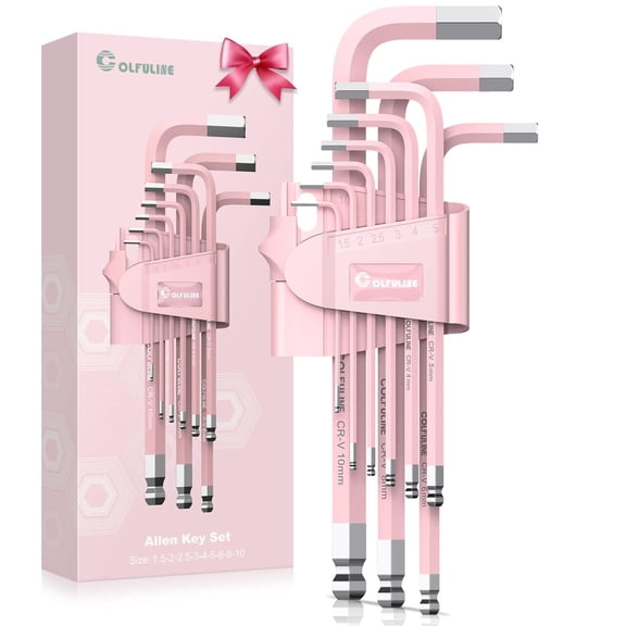 COLFULINE 9-Piece Pink Long Ball End Hex Key Set, Cr-V Allen Wrench Kit with Color-Coded Sizes (1.5-10mm) - Ideal Gift for Women, Perfect for Home Repair, DIY Projects, Bike & Furniture Maintenance