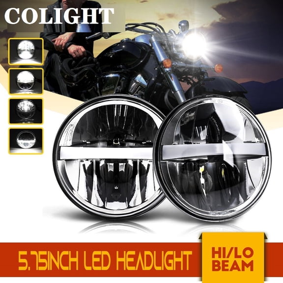 COLIGHT Pair Motorcycle 5-3/4" 5.75inch LED Headlights Dual Beam High Low DRL