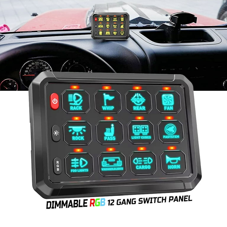 COLIGHT RGB 12 Gang Switch Panel 12V 24V Car Switch Auxiliary Circuit  Control Box for Camper Car Truck Off-Road SUV Boat Marine RV 