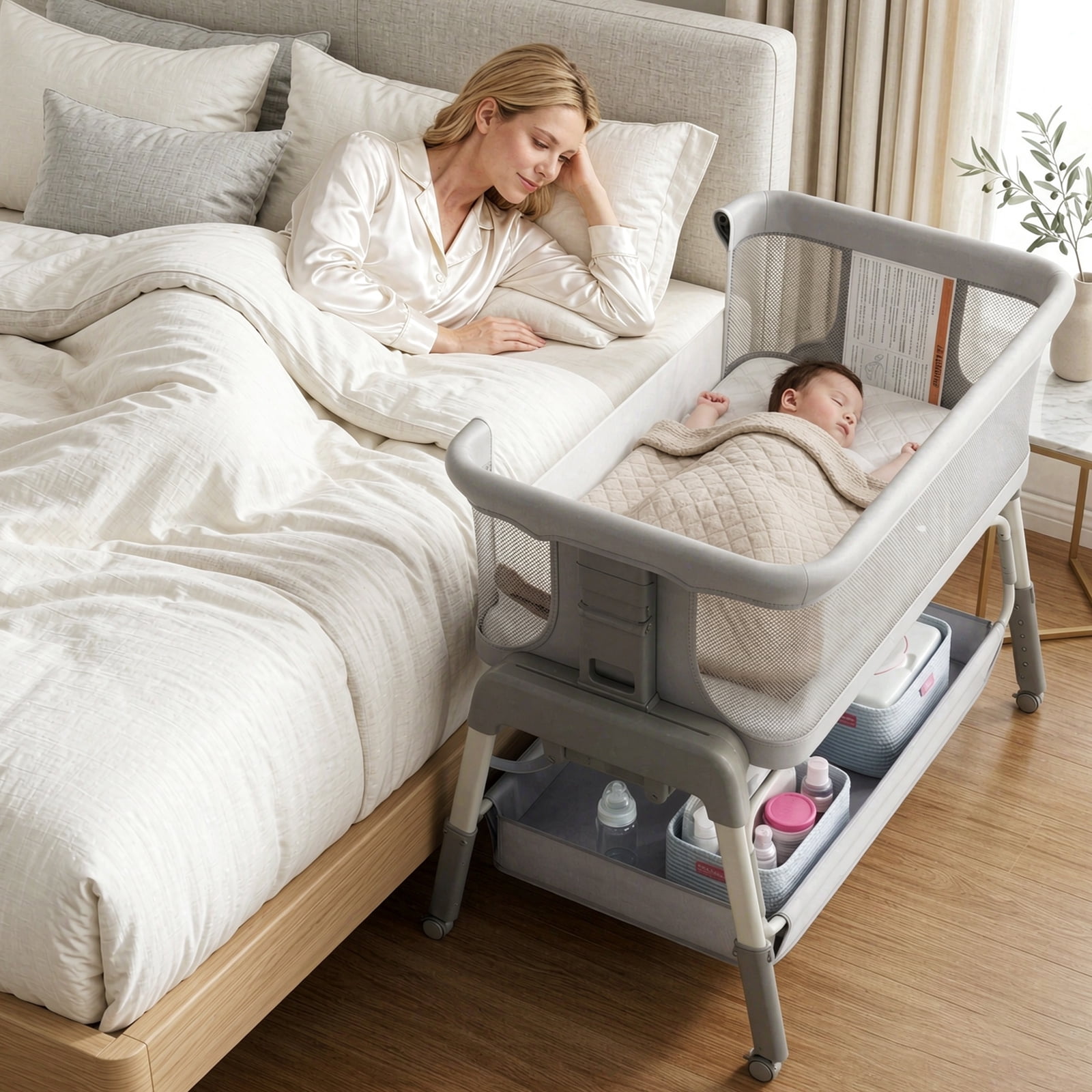 COLIKES Baby Bedside Bassinet Crib, 4 in1 Portable Rocking Travel ...
