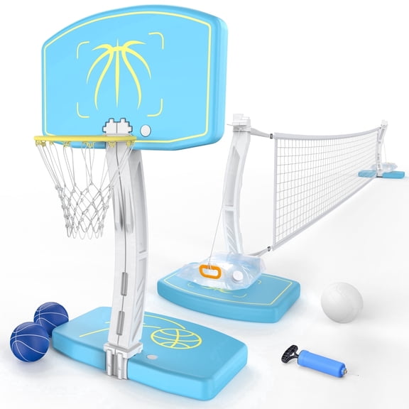 COLIKES Pool Basketball Hoop Poolside and Volleyball Set 2-in-1, Adjustable Volleyball Net for Pool, Water Basketball Goal, Sports Toy Games for Adults, Teens, Inground, Swimming
