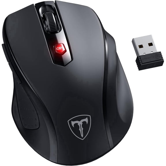 COLIKES  Wireless Mouse, 2.4G Usb Cordless Ergonomic, 6 Buttons and 5 Level 2400 Dpi, Optical Mice for Computer, Laptop, PC, Mac, Black