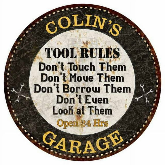 COLIN'S Garage Rules 12" Round Metal Sign Garage Bar Wall Décor 200120013143
