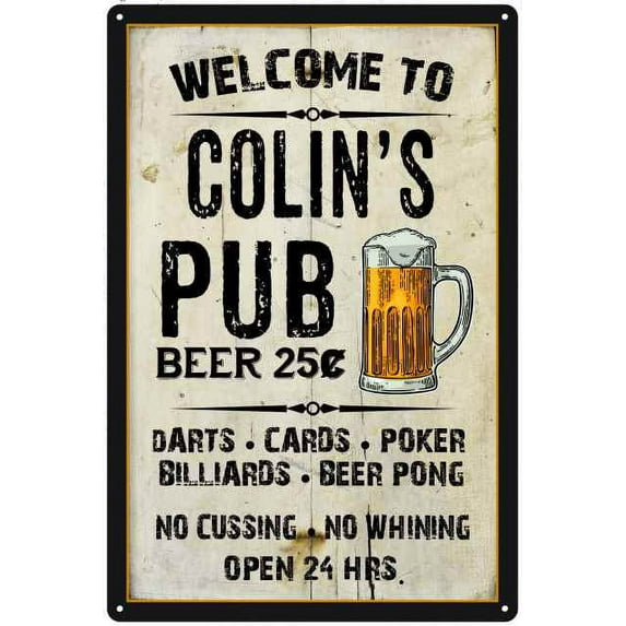 COLIN'S Pub Sign Vintage Man Cave Bar Wall Decor Gift 8x12 Metal 108120028381