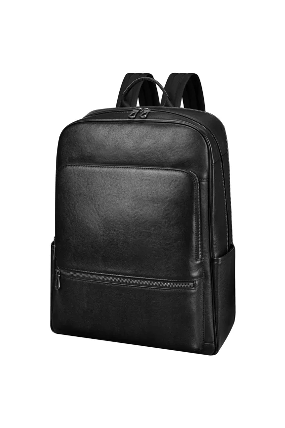 Large Black Leather Backpack for Men, Minimalist Luxury Executive Computer Backpack for Men, 17.3 Inch Genuine Leather Laptop Backpack for Travel Work Business