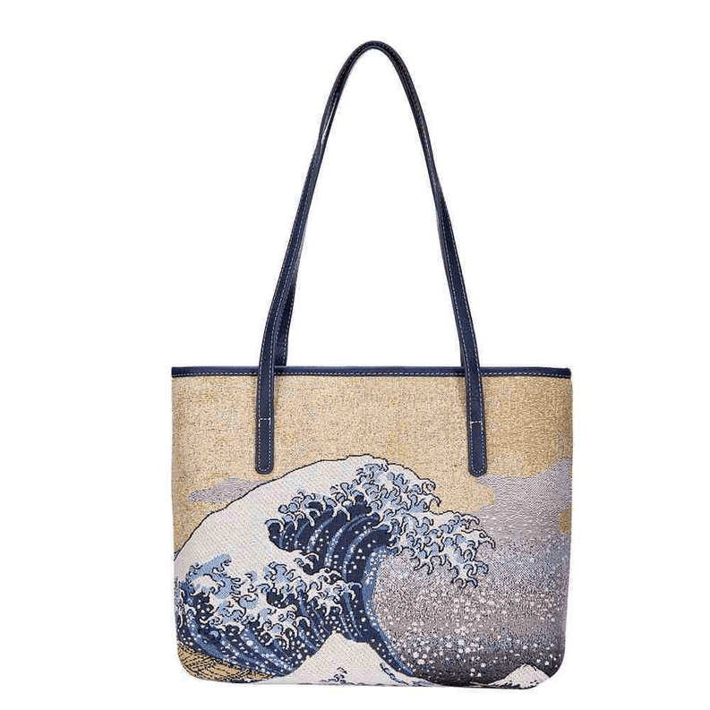 Great Wave Tapestry Beige and Blue Shoulder Tote Bag