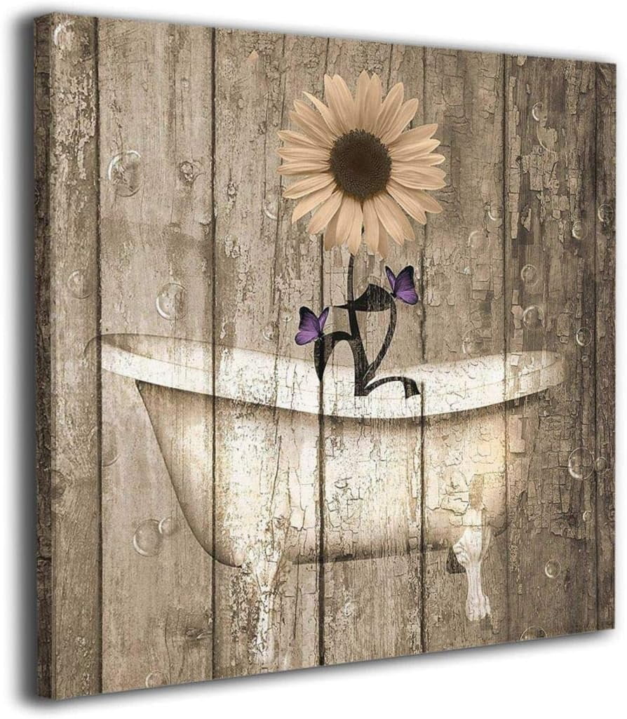 COLLA Canvas Print Brown Purple Rustic Sunflower Butterflies Bathtub ...
