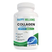 Happy Millions Collagen Complex I II III V X Healthy Joints, Hair, Skin, Nails Dietary Supplement 1800mg, 90 Capsules