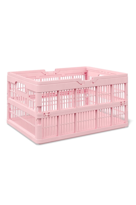 Large Pink Collapsible Storage Basket with Handles