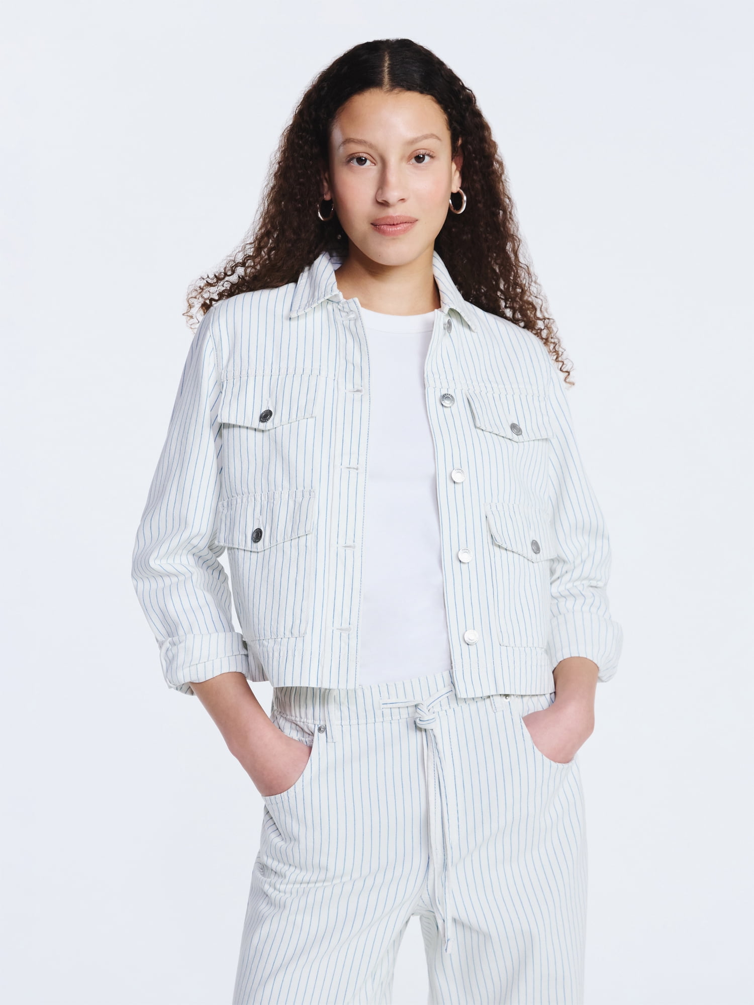 Women's Striped Denim Jacket, Sizes XS-XXL