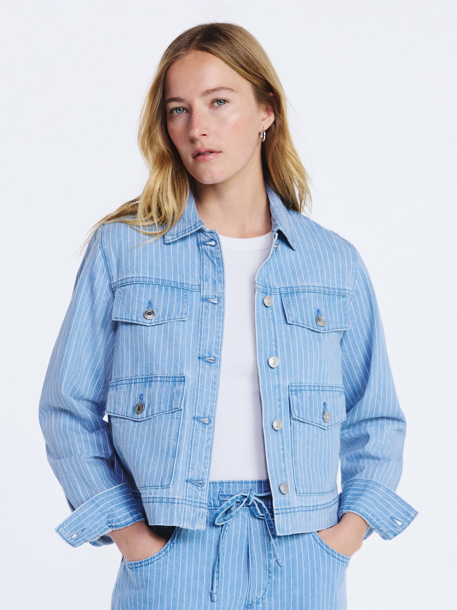 Free Assembly Women's Striped Denim Jacket, Sizes XS-XXL