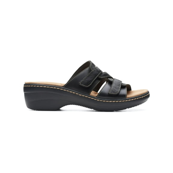COLLECTION BY CLARKS Womens Black Cushioned Strappy Merliah Round Toe Wedge Slide Sandals 8.5 M