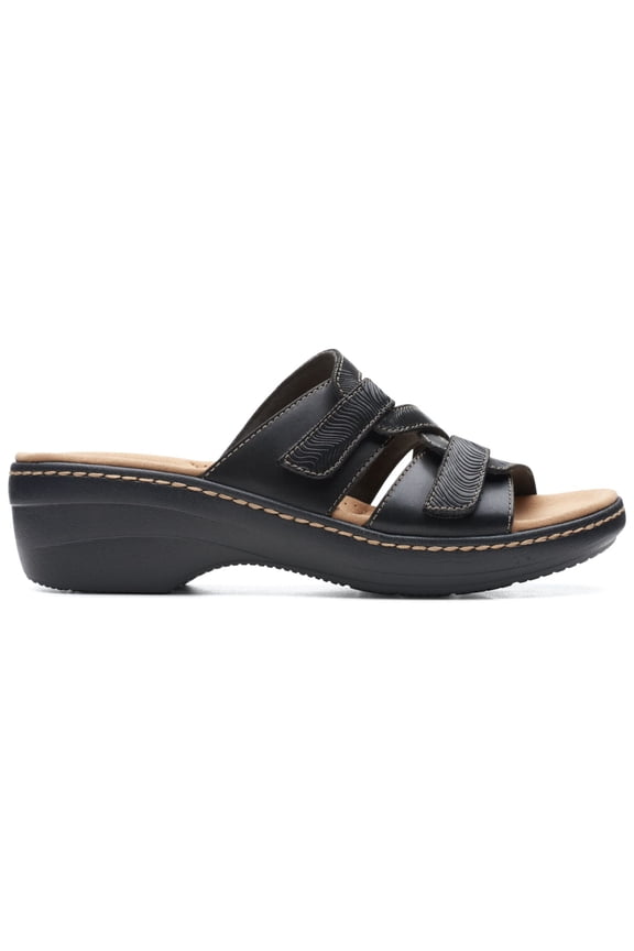 Womens Black Cushioned Strappy Merliah Round Toe Wedge Slide Sandals 8.5 M