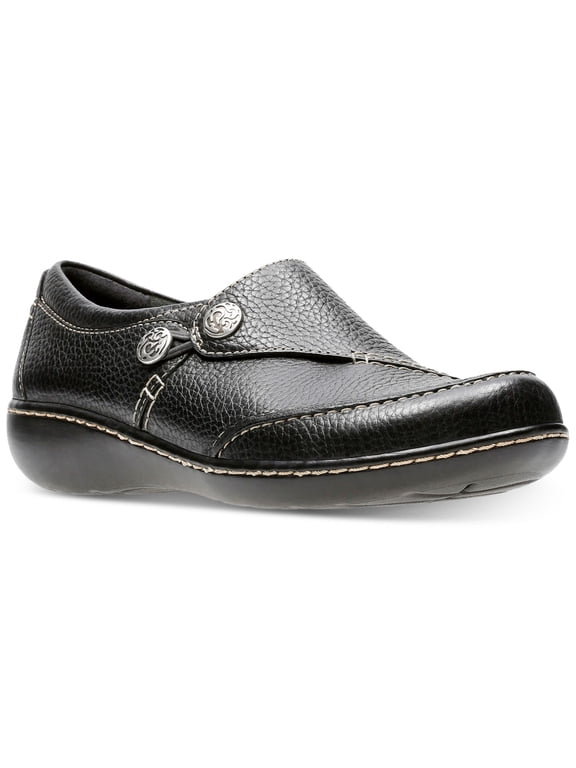 Womens Black Loop And Button Goring Cushioned Ashland Lane Q Round Toe Wedge Slip On Leather Loafers 12 M