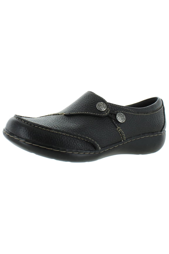 COLLECTION BY CLARKS Womens Black Loop And Button Goring Cushioned Ashland Lane Q Round Toe Wedge Slip On Loafers 9.5 M