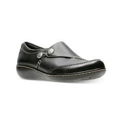 COLLECTION BY CLARKS Womens Black Loop And Button Goring Cushioned Ashland Lane Q Wedge Slip On Leather Loafers 10 M