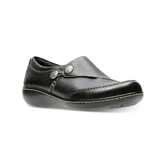 COLLECTION By CLARKS Womens Black Loop and Button Goring Cushioned Ashland Lane Q Round Toe Wedge Slip On Leather Loafers 9.5 W